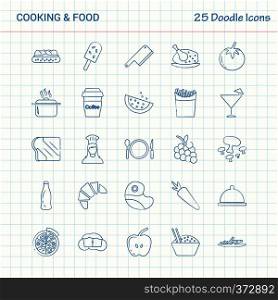 Cooking and Food 25 Doodle Icons. Hand Drawn Business Icon set