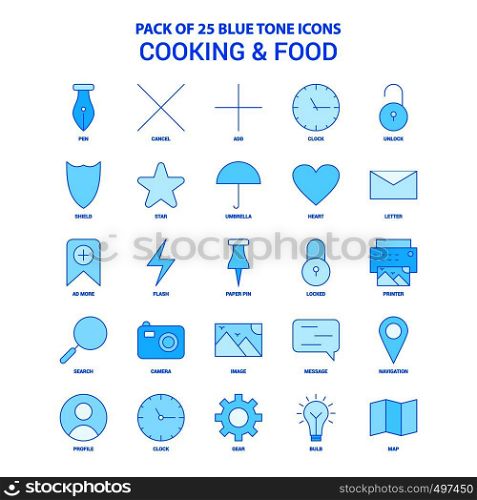 Cooking and Food Blue Tone Icon Pack - 25 Icon Sets
