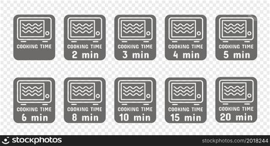 Cooking and heating time in the microwave. Symbols and icons for instructions. Vector illustration,. Cooking and heating time in the microwave. Symbols and icons for instructions. Vector