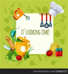 Cooking appliances and restaurant utensil and food background vector illustration. Cooking Utensil Background