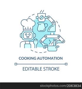 Cooking automation blue concept icon. Technology and innovation abstract idea thin line illustration. Isolated outline drawing. Editable stroke. Roboto-Medium, Myriad Pro-Bold fonts used. Cooking automation blue concept icon