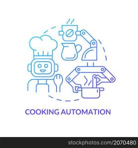 Cooking automation blue gradient concept icon. Technology and innovation. Abstract idea thin line illustration. Isolated outline drawing. Editable stroke. Roboto-Medium, Myriad Pro-Bold fonts used. Cooking automation blue gradient concept icon