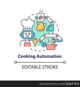 Cooking automation concept icon. Technology and innovation. Automated kitchen abstract idea thin line illustration. Isolated outline drawing. Editable stroke. Roboto-Medium, Myriad Pro-Bold fonts used. Cooking automation concept icon
