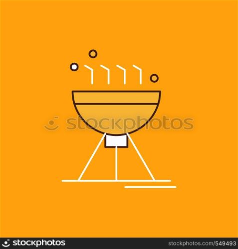 Cooking bbq, camping, food, grill Flat Line Filled Icon. Beautiful Logo button over yellow background for UI and UX, website or mobile application. Vector EPS10 Abstract Template background