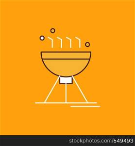 Cooking bbq, camping, food, grill Flat Line Filled Icon. Beautiful Logo button over yellow background for UI and UX, website or mobile application. Vector EPS10 Abstract Template background