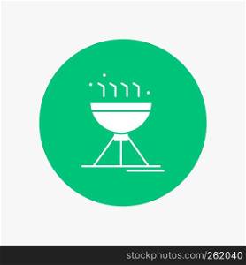 Cooking bbq, camping, food, grill White Glyph Icon in Circle. Vector Button illustration