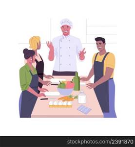 Cooking classes isolated cartoon vector illustrations. Professional chef conducting culinary classes with a group of students, healthy nutrition, cooking practical skills vector cartoon.. Cooking classes isolated cartoon vector illustrations.