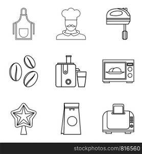 Cooking coffee icons set. Outline set of 9 cooking coffee vector icons for web isolated on white background. Cooking coffee icons set, outline style