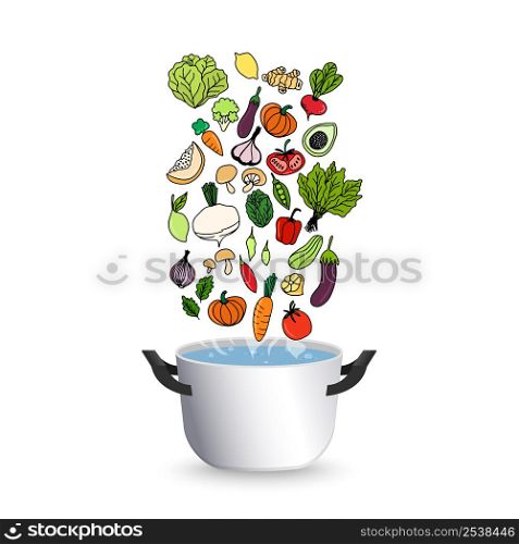 Cooking concept. On the stove, boil the soup. cooking food vector illustration isolate on a white background.