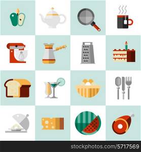 Cooking food icons set with seasoning tea pot pan mug isolated vector illustration