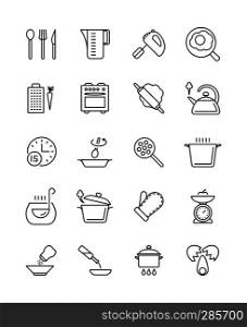 Cooking, food preparation and kitchen tools vector icons. Kitchen utensil and cooking tool spoon and fork illustration. Cooking, food preparation and kitchen tools vector icons