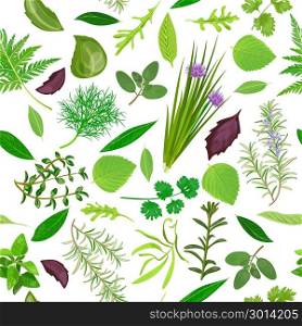 Cooking herbs seamless pattern vector set. Cooking herbs seamless pattern vector set. Popular culinary herbs. Design for cosmetics, restaurant, store, market, natural health care products. Can be used as logo, label, web, textile, emblem