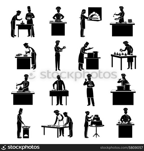 Cooking icons black set with restaurant chef figures isolated vector illustration. Cooking Icons Black