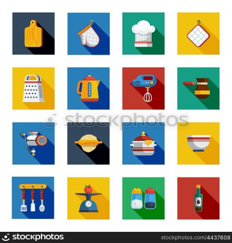 Cooking Icons Set . Cooking Shadow Icons Set. Kitchen Square Elements. Cooking Vector Illustration. Kitchen Flat Symbols. Cooking Design Set. Kitchen Objects Collection.