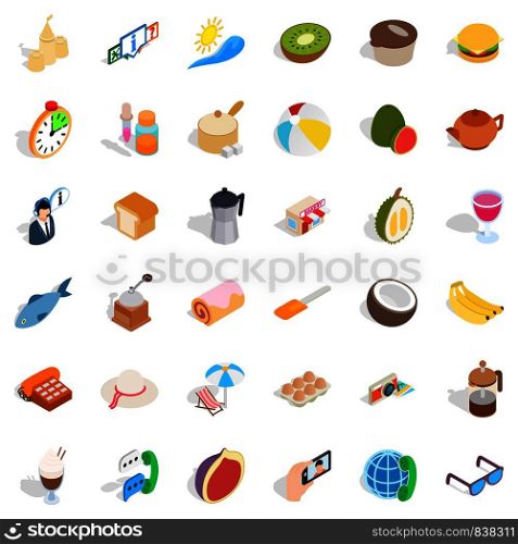 Cooking icons set. Isometric style of 36 cookingle vector icons for web isolated on white background. Cooking icons set, isometric style