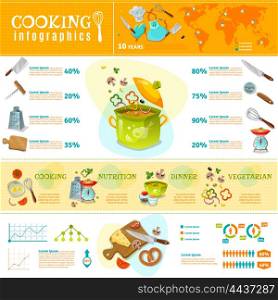 Cooking Infographics Flat Layout. Cooking infographics flat layout with statistics of kitchenware sales and set of products for home cooked food vector illustration