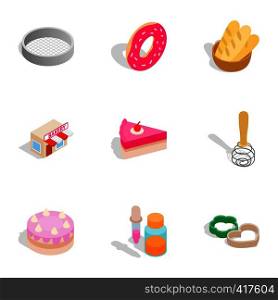 Cooking ingredients icons set. Isometric 3d illustration of 9 cooking ingredients vector icons for web. Cooking ingredients icons, isometric 3d style
