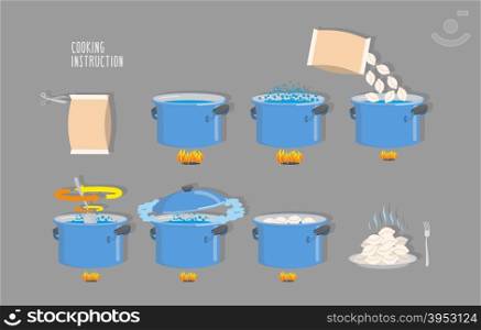 Cooking instructions. Infographics of cooking dumplings. Vector icons set.