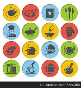 Cooking kitchen and restaurant icons set with chicken chef recipe book pot pan isolated vector illustration