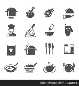 Cooking kitchen and restaurant icons set with utensil chef and food isolated vector illustration