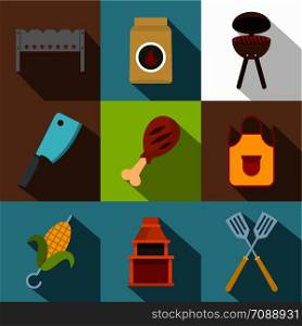 Cooking on fire icon set. Flat style set of 9 cooking on fire vector icons for web design. Cooking on fire icon set, flat style