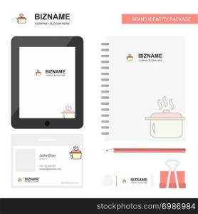 Cooking pot Business Logo, Tab App, Diary PVC Employee Card and USB Brand Stationary Package Design Vector Template