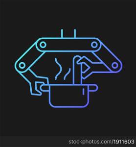 Cooking robots gradient vector icon for dark theme. Robotic kitchen. Automatic restaurant meals making. Robotic chef. Thin line color symbol. Modern style pictogram. Vector isolated outline drawing. Cooking robots gradient vector icon for dark theme
