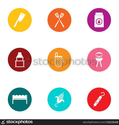 Cookout icons set. Flat set of 9 cookout vector icons for web isolated on white background. Cookout icons set, flat style