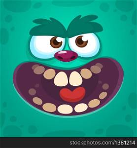 Cool angry cartoon monster. Vector Halloween monster avatar for print. Illustration isolated