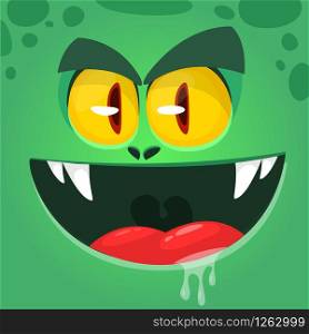 Cool angry cartoon monster. Vector Halloween zombie avatar with wide mouth. Illustration isolated