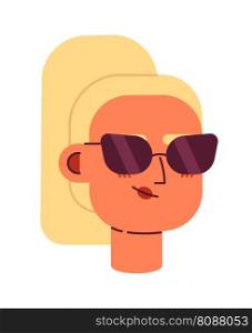 Cool blonde lady with sunglasses semi flat vector character head. Editable cartoon style face emotion. Simple colorful avatar icon. Spot illustration for web graphic design and animation. Cool blonde lady with sunglasses semi flat vector character head