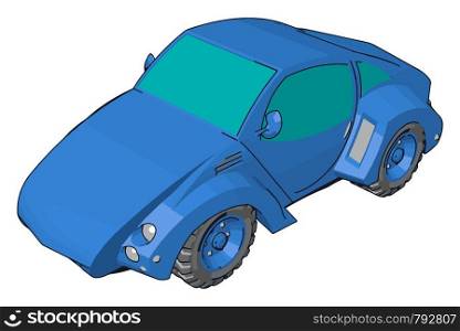 Cool blue car, illustration, vector on white background.