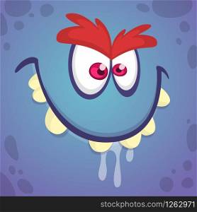 Cool cartoon angry troll monster face. Vector illustration for Halloween
