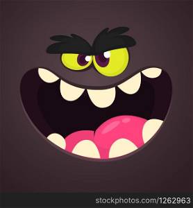 Cool Cartoon Black Monster Face. Vector Halloween illustration