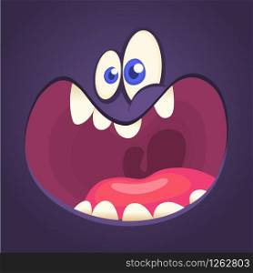 Cool cartoon black monster face yelling. Halloween vector illustration