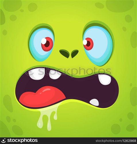 Cool Cartoon Green Monster Face. Vector Halloween illustration of scary zombie monster