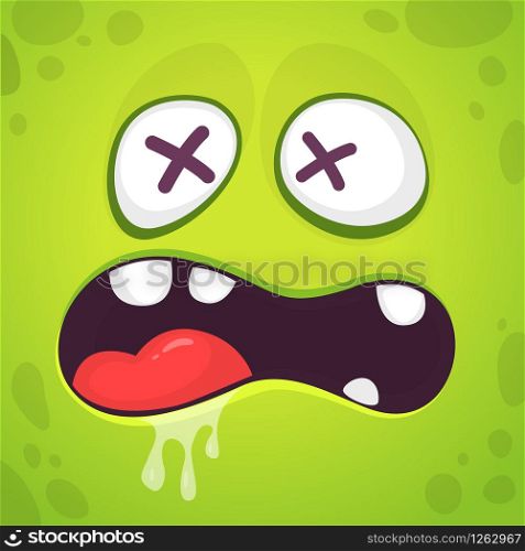 Cool Cartoon Green Monster Face With big mouth. Vector Halloween illustration of scary zombie monster