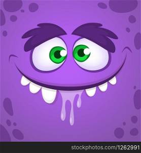 Cool cartoon monster face. Vector Halloween illustration of brown monster