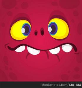 Cool cartoon monster face. Vector Halloween pink monster illustration.