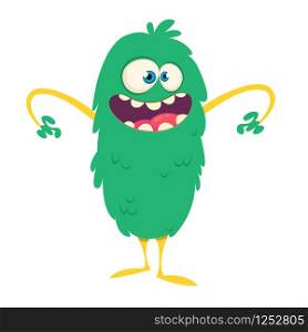 Cool cartoon monster. Vector green monster troll illustration. Halloween design. Design for decoration, print or sticker