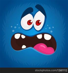 Cool cartoon monster with scared face avatar. Vector Halloween blue monster illustration