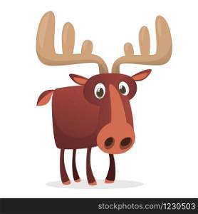 Cool cartoon moose. Vector illustration isolated. Poster design of sticker
