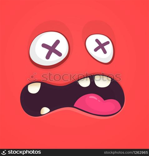 Cool Cartoon Red Monster Face. Vector Halloween illustration