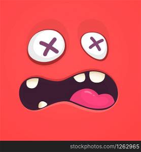 Cool Cartoon Red Monster Face. Vector Halloween illustration