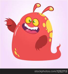 Cool cartoon red monster with horns. Vector illustration.