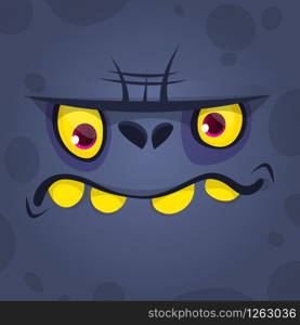 Cool Cartoon Scary Black Monster Face. Vector Halloween illustration. Design for print, children book, party decoration or square avatar