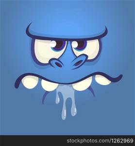 Cool Cartoon Scary Monster Face. Vector Halloween blue monster avatar square