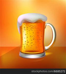Cool craft beer with foam in big glass mug. Low alcohol drink made of organic hop and barley. Alcoholic beverage realistic 3D vector illustration.. Cool Craft Beer with Foam in Glass Mug 3D Vector
