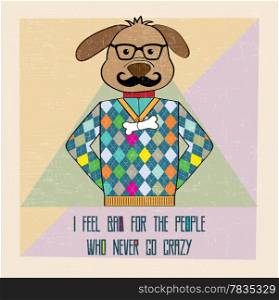 cool dog hipster, hand draw illustration in vector format