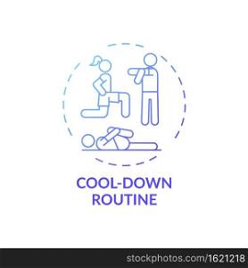 Cool-down routine concept icon. Home physical training tip idea thin line illustration. Body temperature and blood pressure levels back to normal. Vector isolated outline RGB color drawing. Cool-down routine concept icon